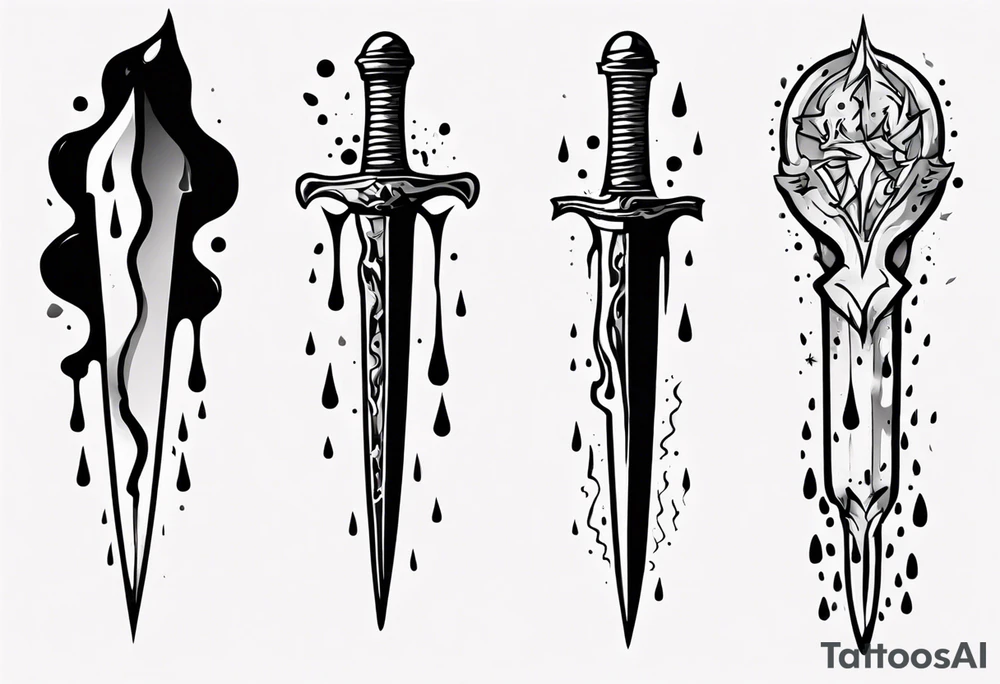 Dagger falling in a puddle tattoo idea