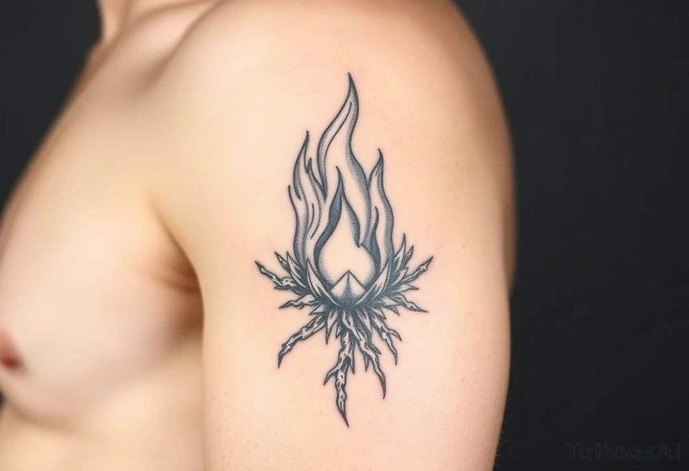 flame in a heavy roots sphere tattoo idea