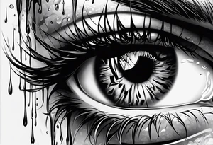 Realistic eye crying tears of tragedy death and betrayal tattoo idea