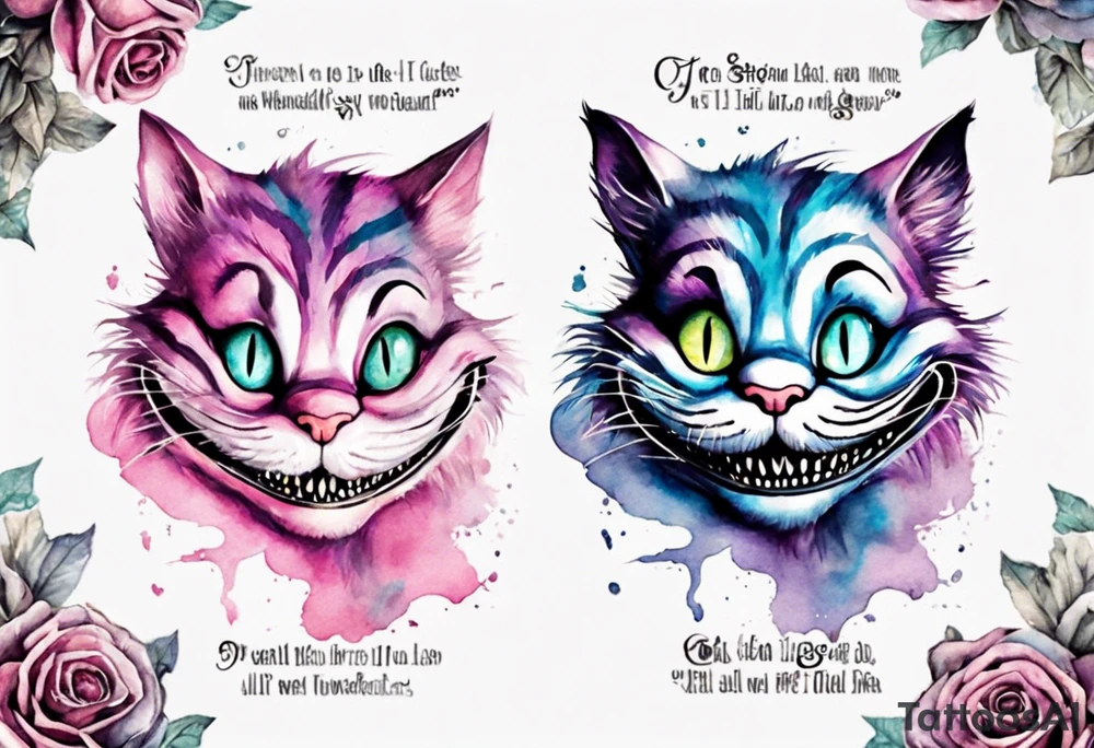 Cheshire Cat From Alice in wonderland with quote tattoo idea
