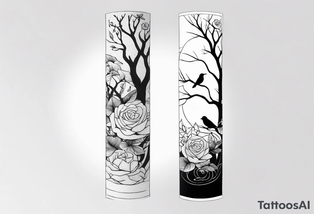 Forearm sleeve, incorporate Filipino markings, birds, trees, roses tattoo idea