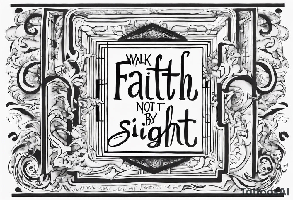 “walk by faith, not by sight” stairwell wrapping around the quote. This design captures the essence of the journey guided by faith. tattoo idea