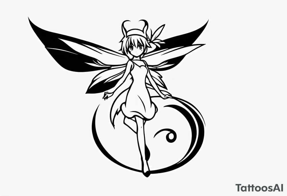 A fairy with a tail that is the fairy in the Fairy Tail anime guild logo tattoo idea