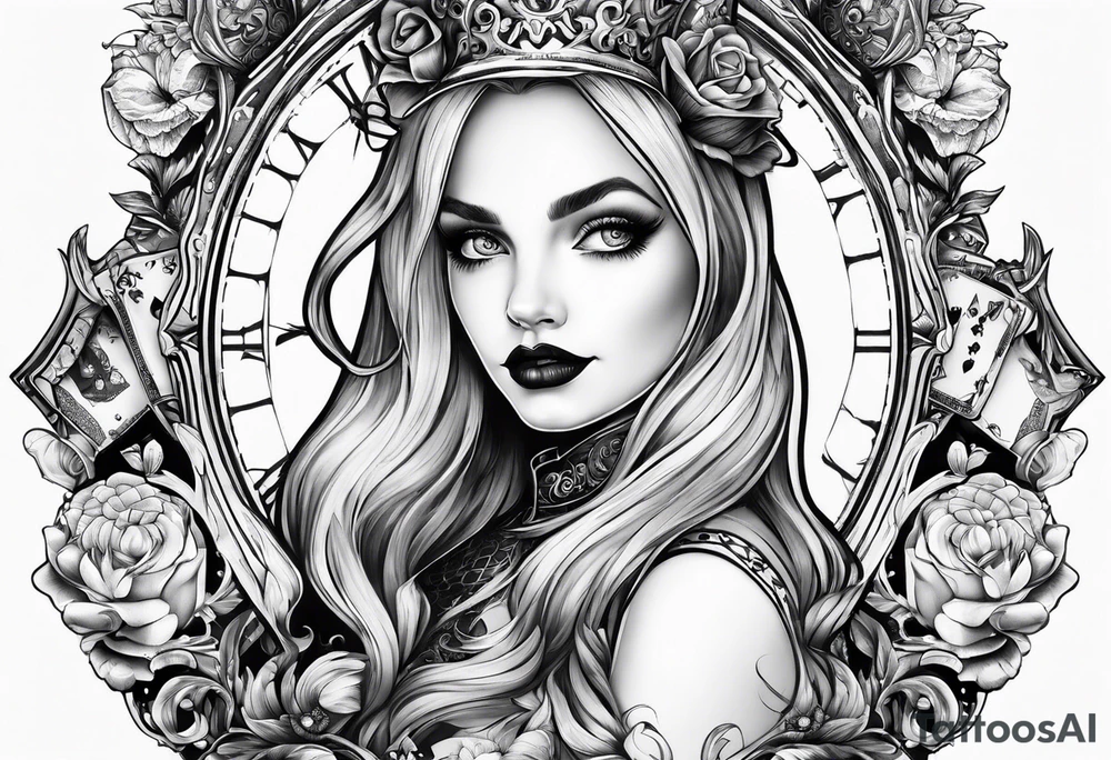 Gothic Alice in wonderland tattoo idea