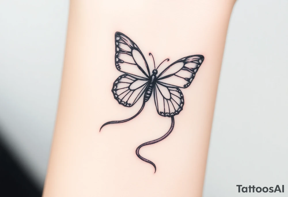 ethereal butterfly with flowing silk ribbons in moonlight tattoo idea