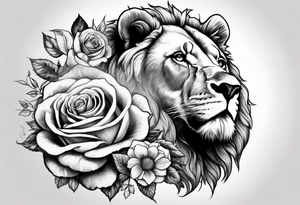 Rose on hand leading into clock bear lion tattoo idea