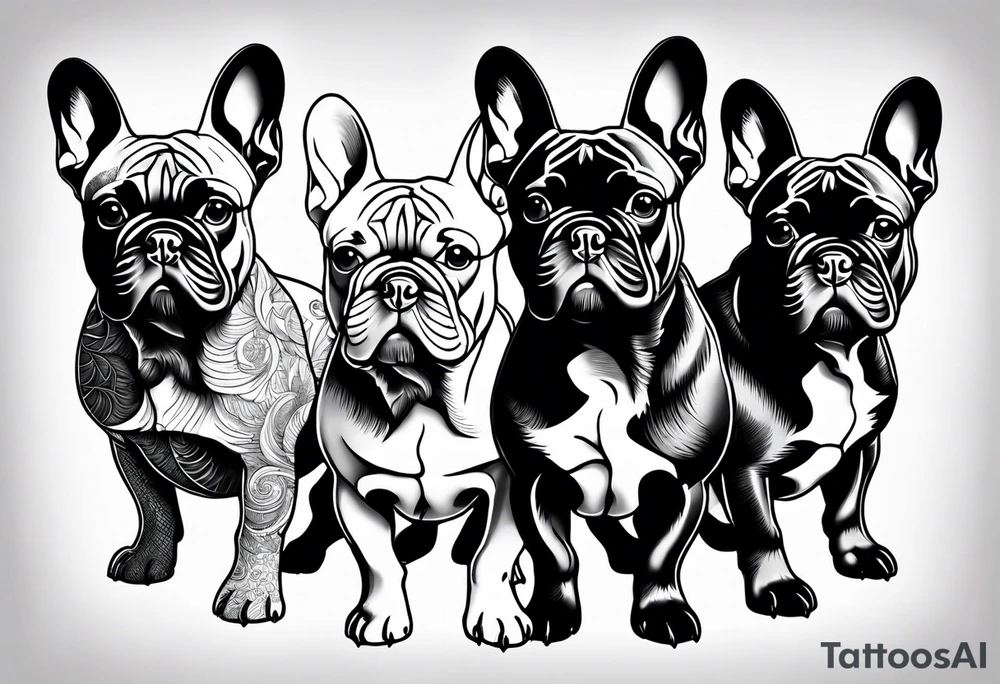 three French bulldogs tattoo idea