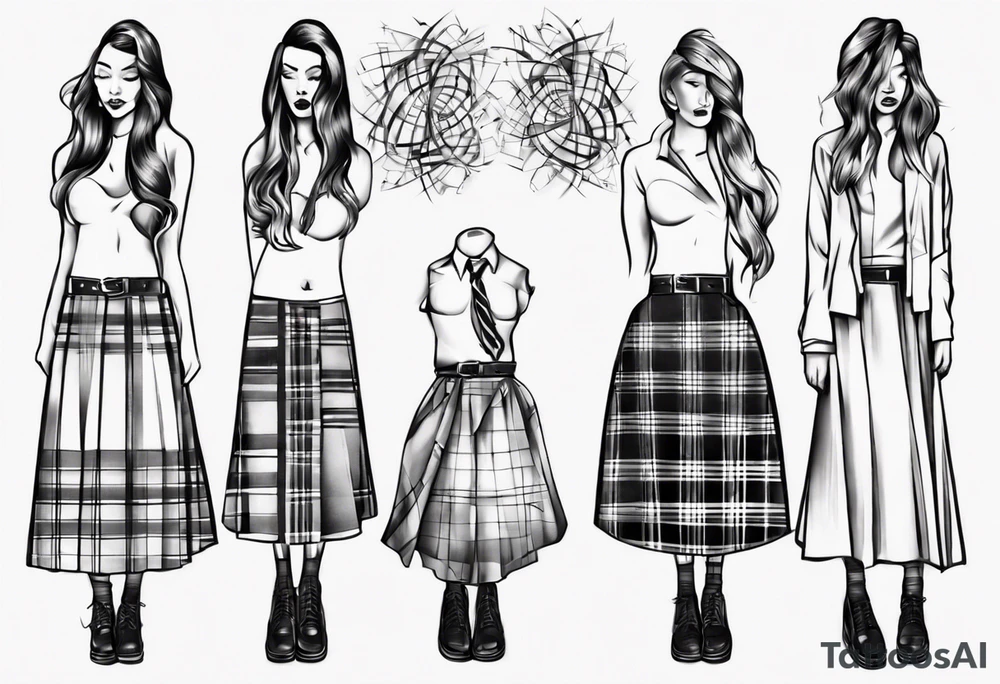 Drawing of a plaid skirt moved by the wind tattoo idea TattoosAI