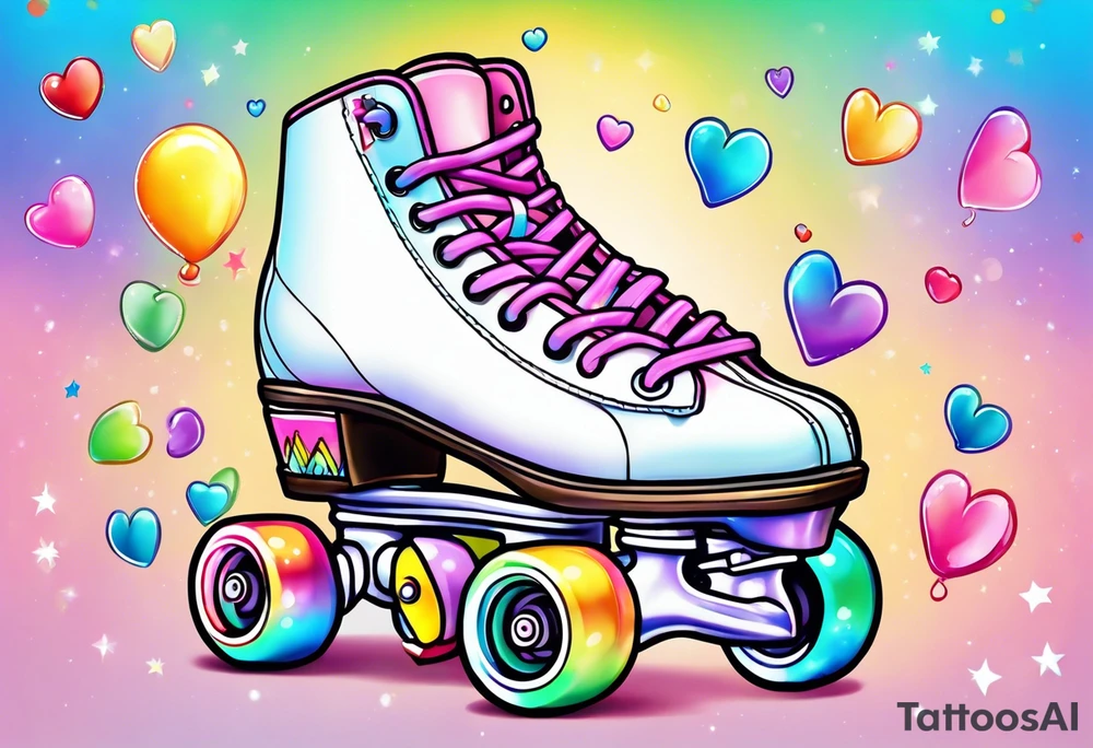 cute, pastel rainbow roller skates tattoo idea
