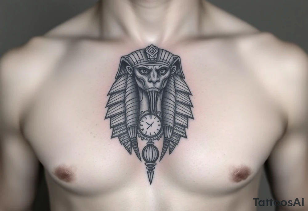 6. Esfinge descompuesta
Rostro de la Gran Esfinge, pero desmoronándose en bloques de piedra o arena flotante.

Puedes combinarlo con un reloj de arena dentro del pecho. tattoo idea