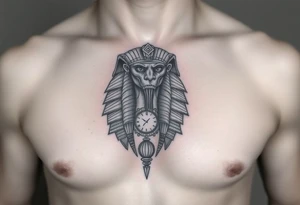 6. Esfinge descompuesta
Rostro de la Gran Esfinge, pero desmoronándose en bloques de piedra o arena flotante.

Puedes combinarlo con un reloj de arena dentro del pecho. tattoo idea