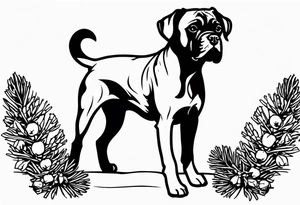 name boxer dog Waylon date 9/15/23 pinecones and trees tattoo idea