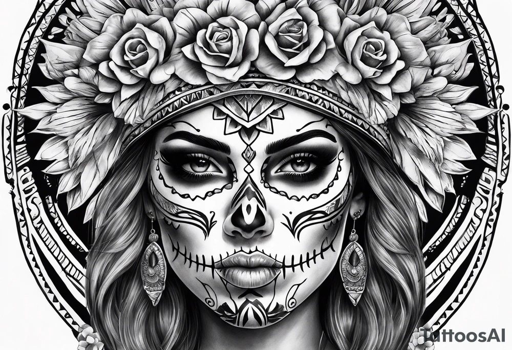 mexican style woman skull tattoo total body tattoo idea