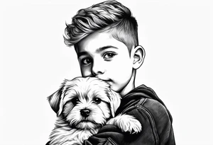 A boy holding a Maltese dog tattoo idea