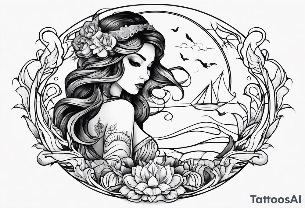 a sexy mysterious storybook siren tattoo idea
