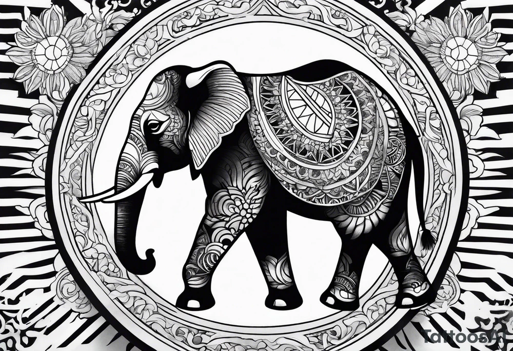 a elephant and a sun tattoo idea