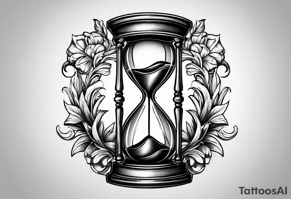 draw a clock/hourglass. They are surrounded by Roman numerals. It is a black and white tattoo for the right shoulder of a man tattoo idea