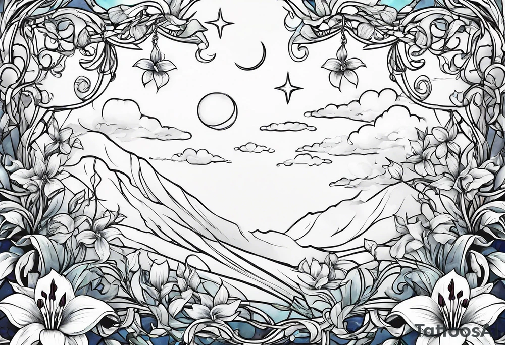 Lillys vines hanging wrapping around with a beautiful night sky tattoo idea