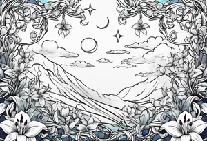 Lillys vines hanging wrapping around with a beautiful night sky tattoo idea