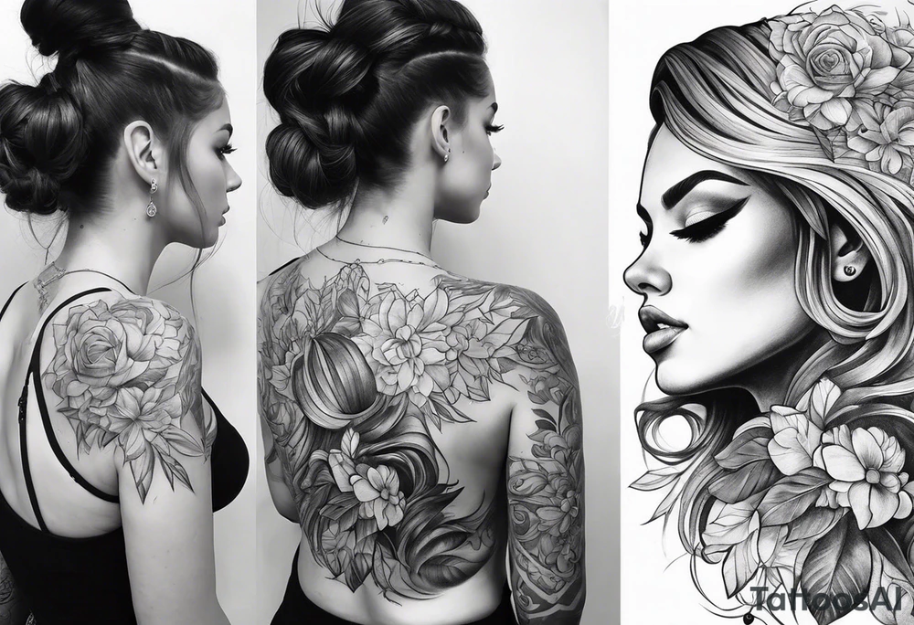 Full back piece feminine tattoo idea
