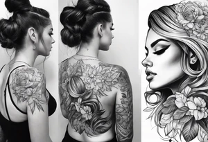 Full back piece feminine tattoo idea
