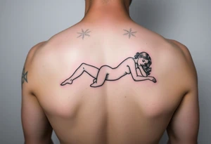 delicate small silhouette of woman lying on her side partially unclothed thin lines tattoo idea