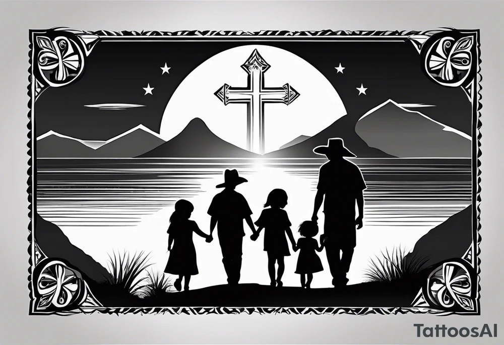 Pacific Northwest
Mexican American inspiration. Silhouette of Family of four. Add faith and God, Crosses tattoo idea