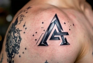 A sharp angular "A" in metallic silver with black geometric accents. tattoo idea