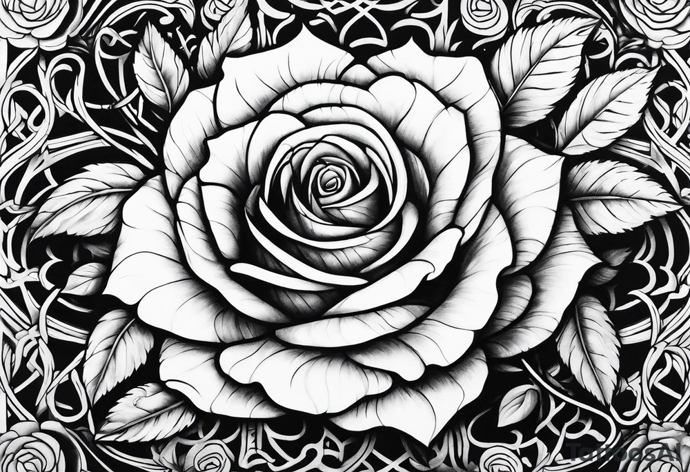 Metallic vines and rose tessellation tattoo idea