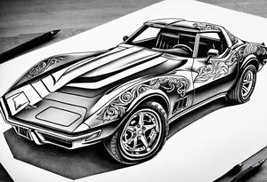 Skeleton driving a 1976 Corvette tattoo idea