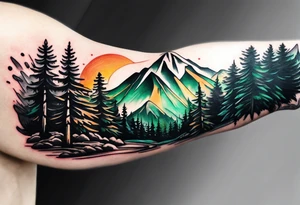 forest mountain forearm tattoo idea