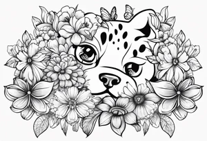 Generate a tattoo of a paw print with flowers and butterflies tattoo idea