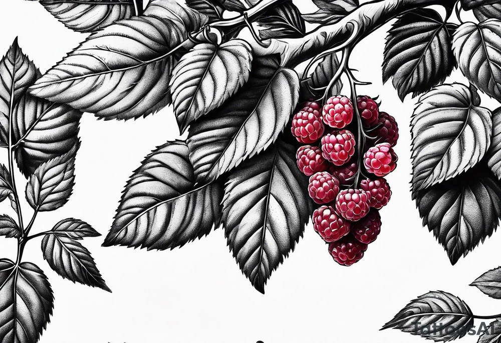 a long raspberry branch that is hanging upside down tattoo idea