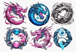 blue ying pink yang dragon stones tattoo idea