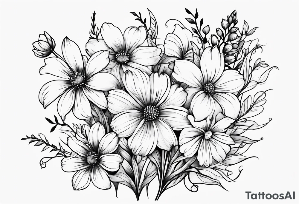 small long stem wildflower bouquet tattoo idea