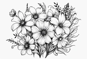 small long stem wildflower bouquet tattoo idea