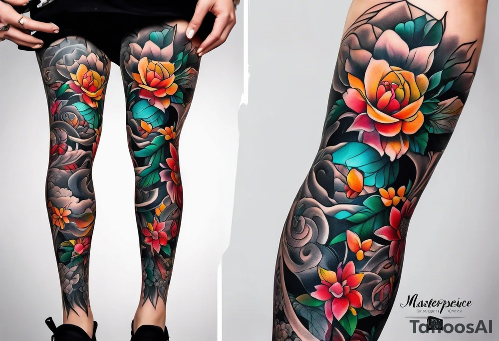 Full leg tattoo sleeve square tattoo idea