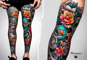 Full leg tattoo sleeve square tattoo idea