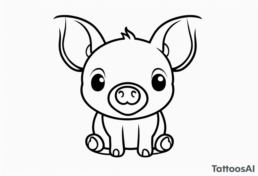 very cute happy piglet with small ears.
outline only.
black and white only.
only show the piglet. no extra lines or decoration.
no black shading.
draw only with very thin lines (1px)

should look like a tattoo that will only take 2 minutes to draw tattoo idea