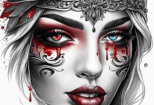 Bleeding tear draining to down from red eye sleeve tattoo design tattoo idea