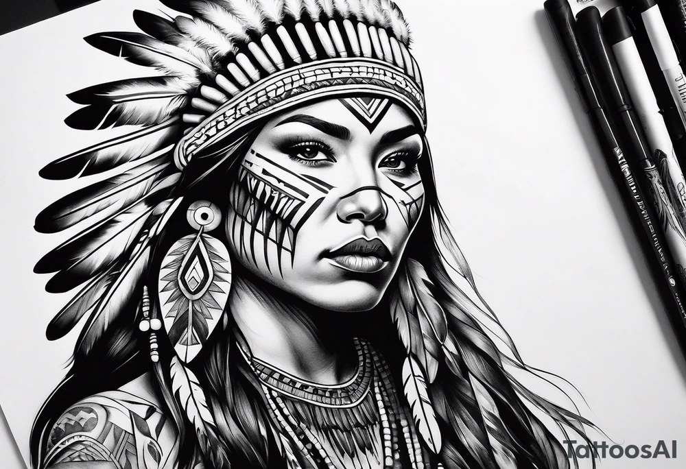 Native American woman tattoo idea