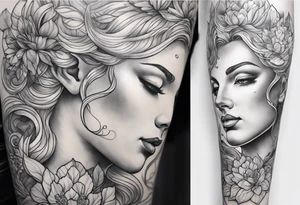 Leg sleeve of the Goddess Venus, blonde, full body tattoo idea
