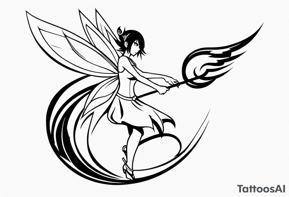 A fairy with a tail inspired by the logo of the show called Fairy Tail in a tattoo design sketch tattoo idea