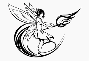 A fairy with a tail inspired by the logo of the show called Fairy Tail in a tattoo design sketch tattoo idea