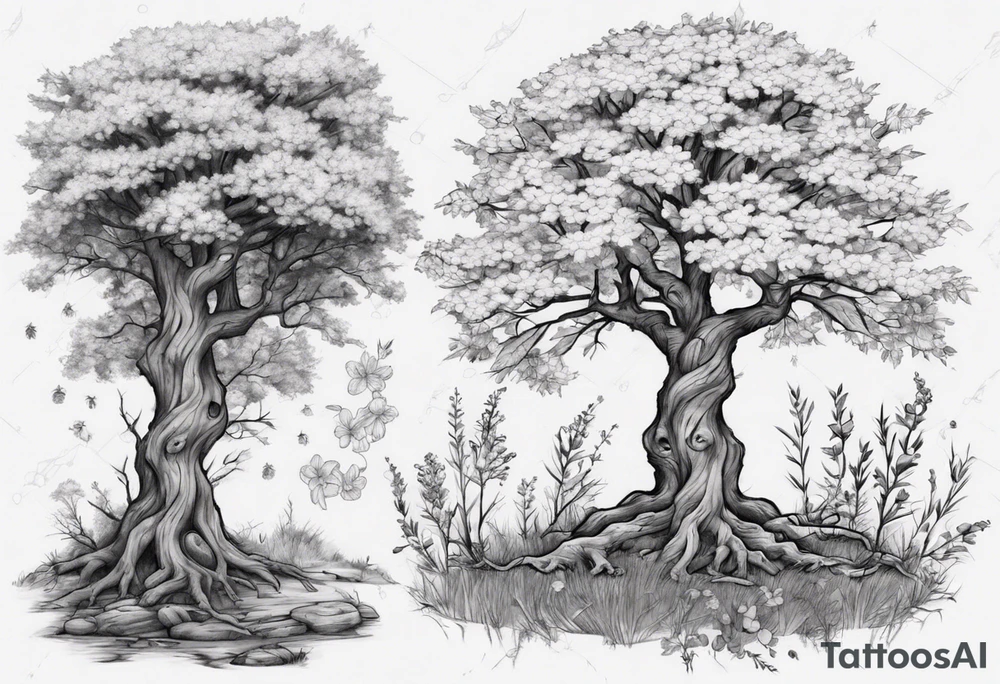 Spring beside an oka tree with Baird on the oka tree tattoo idea