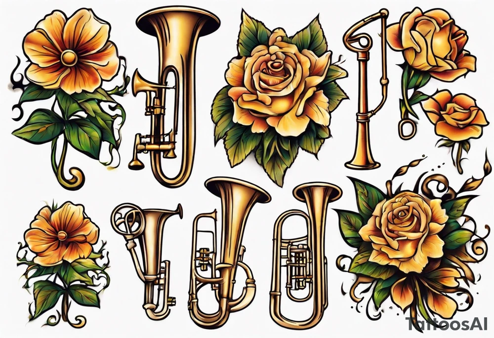 trombone growing flowers tattoo idea