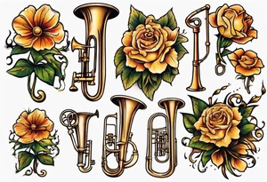 trombone growing flowers tattoo idea