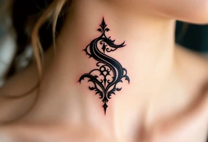 A bold black gothic-style "S" with dark red shadowing and sharp ornamental curves. tattoo idea