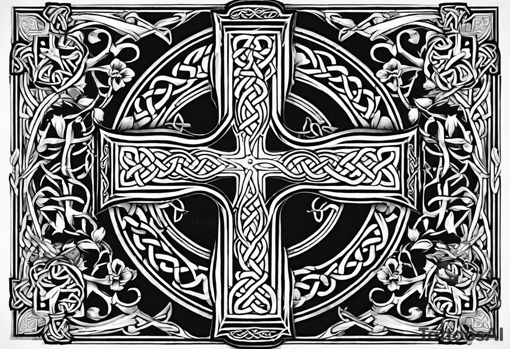 celtic cross with flowersimple celtic cross with flowers intertwined tattoo idea