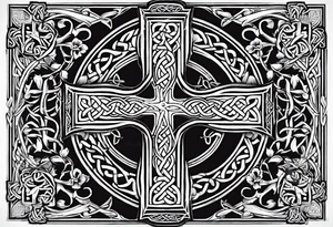 celtic cross with flowersimple celtic cross with flowers intertwined tattoo idea